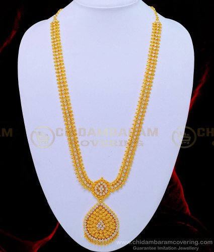 HRM567 - Pure One Gram Gold Bridal Wear Gold Design White Stone Haram Online