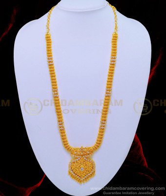 HRM580 - South Indian Jewellery Gold Look White Stone Long Chain Haram Buy Online