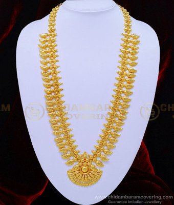 HRM592- Gold Haram Design Kerala Light Weight Bridal Wear Long Mango Haram Online