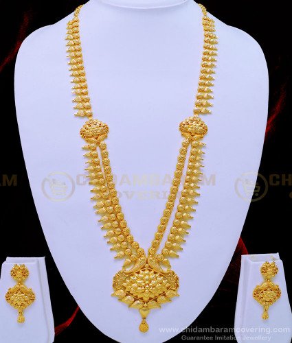 HRM636 - Beautiful Bridal Wear One Gram Gold Designer Haram with Earring Set Buy Online