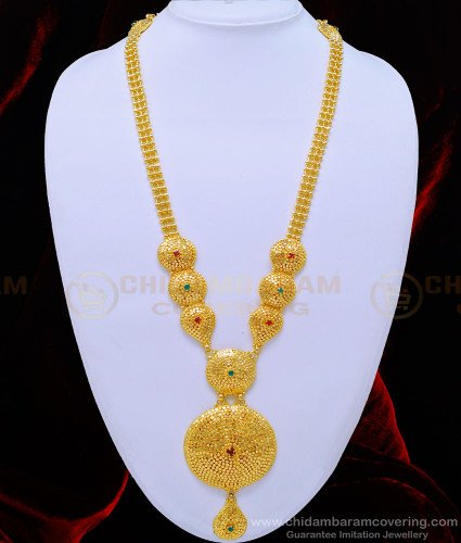 HRM645 - Latest Gold Haram Design Heavy Gold Beads Gold Plated Long Stone Haram Online