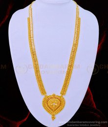 HRM671 - Beautiful Single Stone Heart Design One Gram Gold Long Haram Online