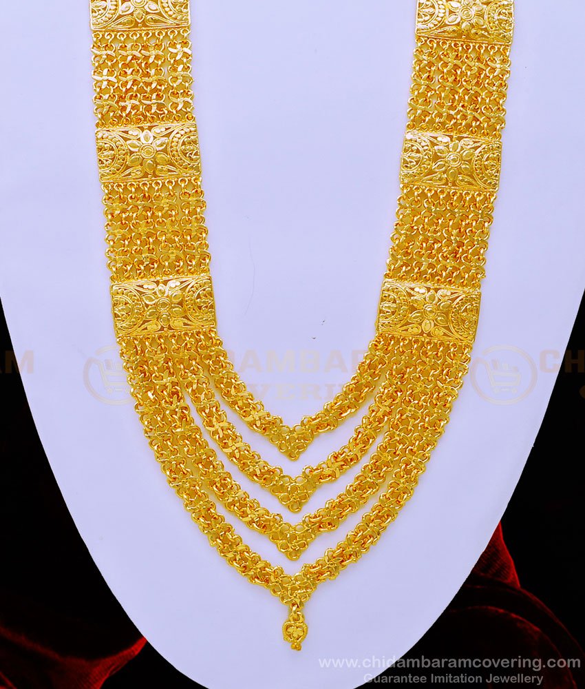 HRM683 - Traditional Wedding Jewellery Four Line Governor Malai Style Gold Plated Long Haram Online
