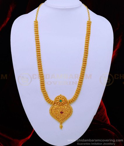HRM698 - South Indian One Gram Gold Jewellery Beautiful Net Pattern Stone Haram 