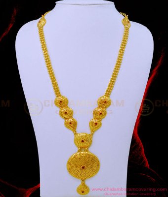 HRM710 - Latest Gold Haram Design Heavy Gold Beads Gold Plated Long Ruby Haram Online