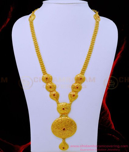 HRM710 - Latest Gold Haram Design Heavy Gold Beads Gold Plated Long Ruby Haram Online