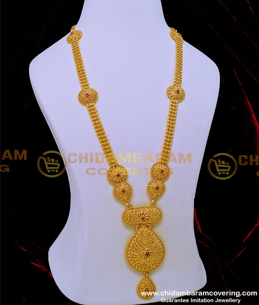 Real Gold Design Ruby Stone Bridal Wear Long Haram Online