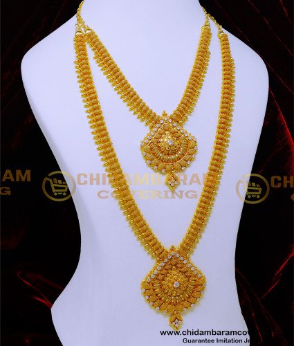 HRM943 – Gold Plated White Stone Haram Set Wedding Jewellery for Bride