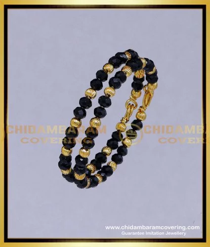 kbl063 1.08 size gold design newborn baby gold and black beads bracelet for baby 1