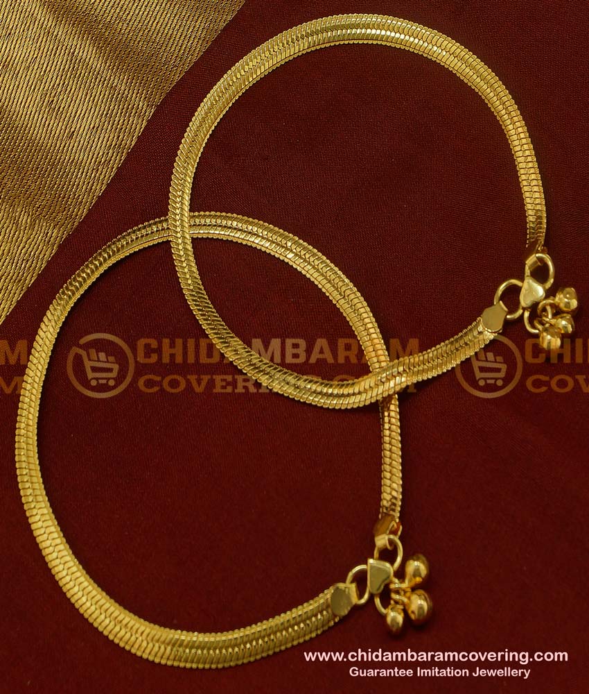 ANK048 - 12 Inch Real Gold Design Broad Anklet Flexible Chain Padasaram Design for Wedding