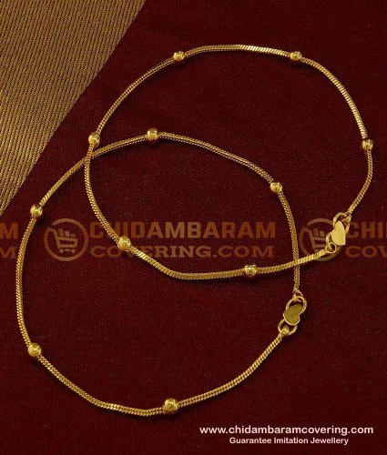 ANK060 - 9 Inch Trendy Real Gold Leg Padasaram Light Weight Chain Golden Beads Anklet Design Online