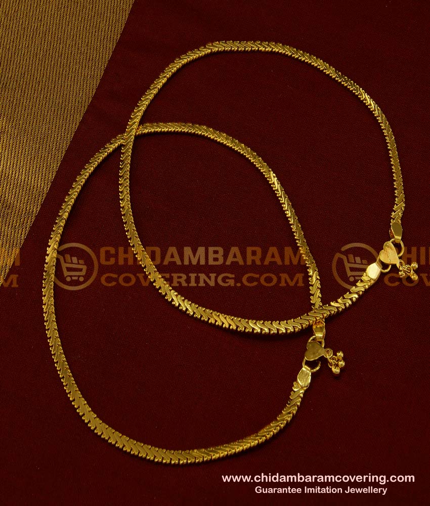 ANK067 - 12 Inch Trendy Real Gold Leg Padasaram Light Weight Chain Imitation Anklet Design Online