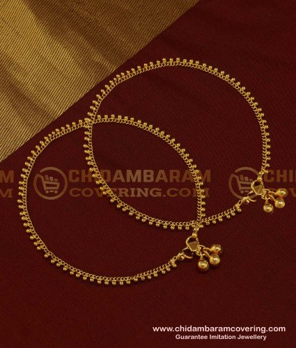 ANK074 - 11 Inch Buy One Gram Gold Covering Simple Thin Gold Beads Anklets Designs for Girls