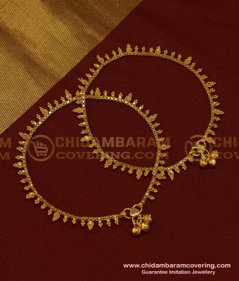ANK076 - 10 Inch Kerala Style Gold Design One Gram Gold Latest Anklet Designs Online