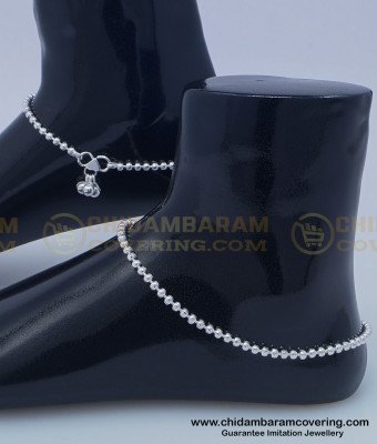 ANK077 - 10.5 Inches Beautiful Silver Like White Metal Light Weight Balls Anklet Velli Kolusu Online