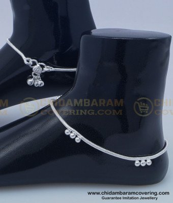 ANK080 - 10.5 Inches Fancy Silver Payal Design Stylish Modern Silver Anklet for Female 