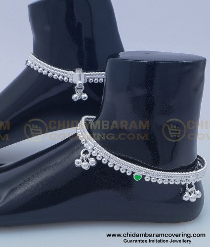 ANK099 - 10.5 Inches First Quality Fancy Silver Anklet Velli Muthu Kolusu Buy Online 