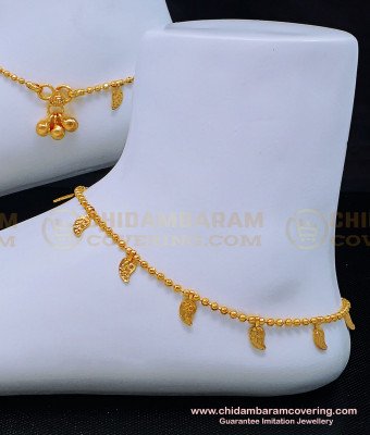 ANK095 - 10.5 Inch Unique Gold Beads with Leaf Design Gold Plated Anklet for Women