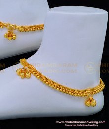 ANK105 - 10.5 Inches Traditional Muthu Kolusu Design One Gram Gold South Indian Anklet for Women  