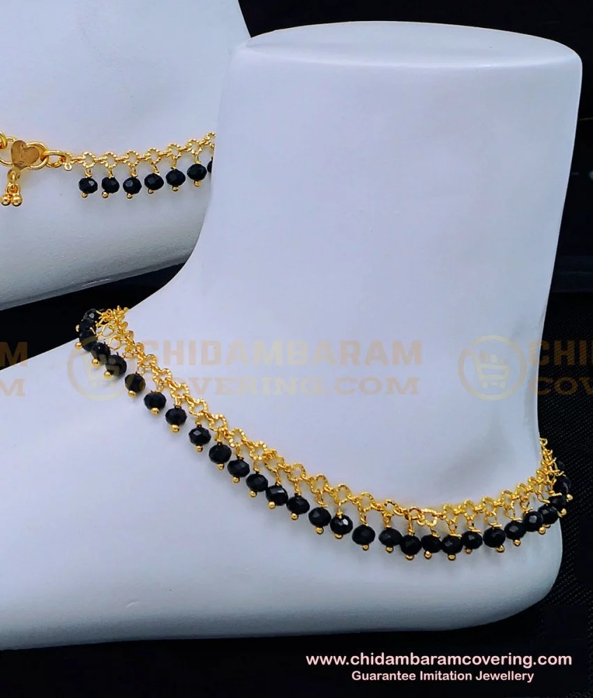 Buy Trendy Black Crystal Anklet Designs Gold Plated Black Beads ...