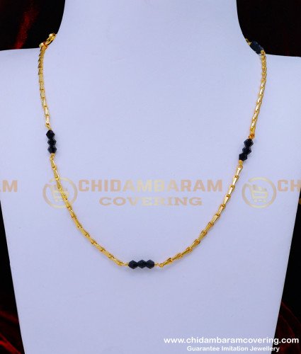 BBM1058 - Simple Gold Design Black Crystal Karimani Chain for Women