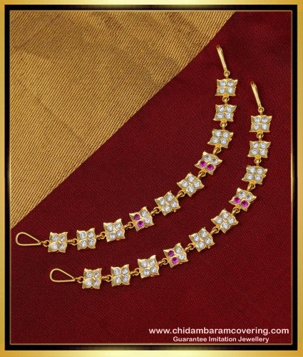 MAT137 - Impon First Quality White and Ruby Stone Maatal Design Ear Chain Online