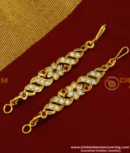 MAT44 - Latest Impon Real Gold Design Bridal Wear Stone Side Ear Straight Mattal Online