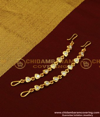 MAT99 - Real Gold Design White Stone Impon Five Metal Panchaloha Matilu Ear Chain for Bride 