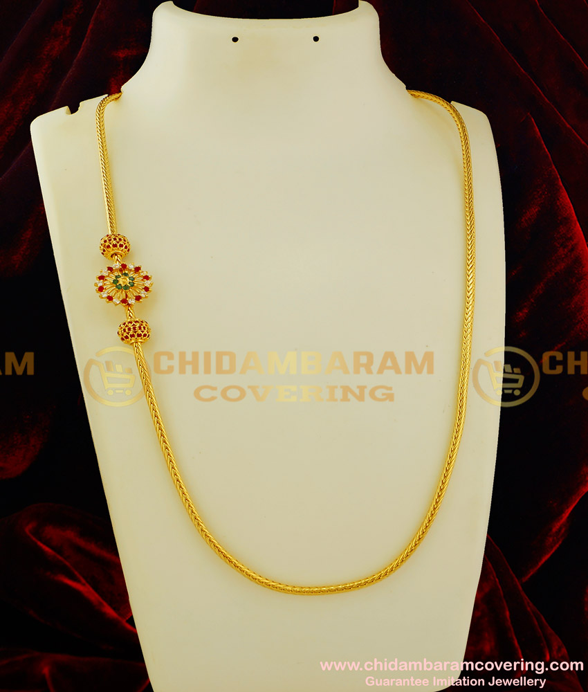 MCHN113 - Gold Design Thali Chain Flower Design Side Mugappu1 Gram Gold Design for Women