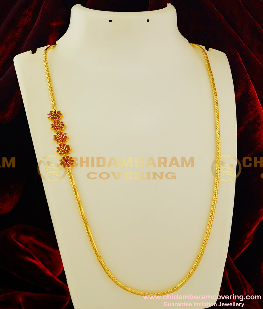 MCHN117 - Beautiful Flower Design Ruby Stone Side Pendant Mugappu Thali Chain Gold Covering Jewellery Buy Online