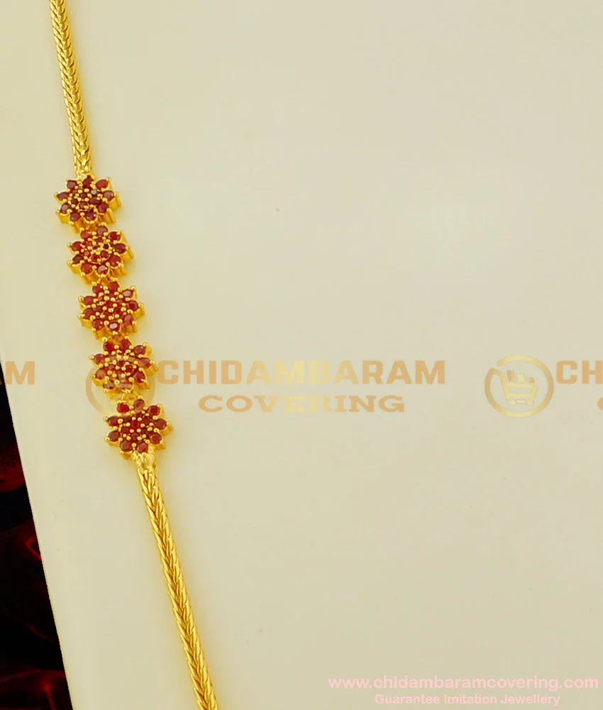 Buy Beautiful Flower Design Ruby Stone Side Pendant Mugappu Thali ...