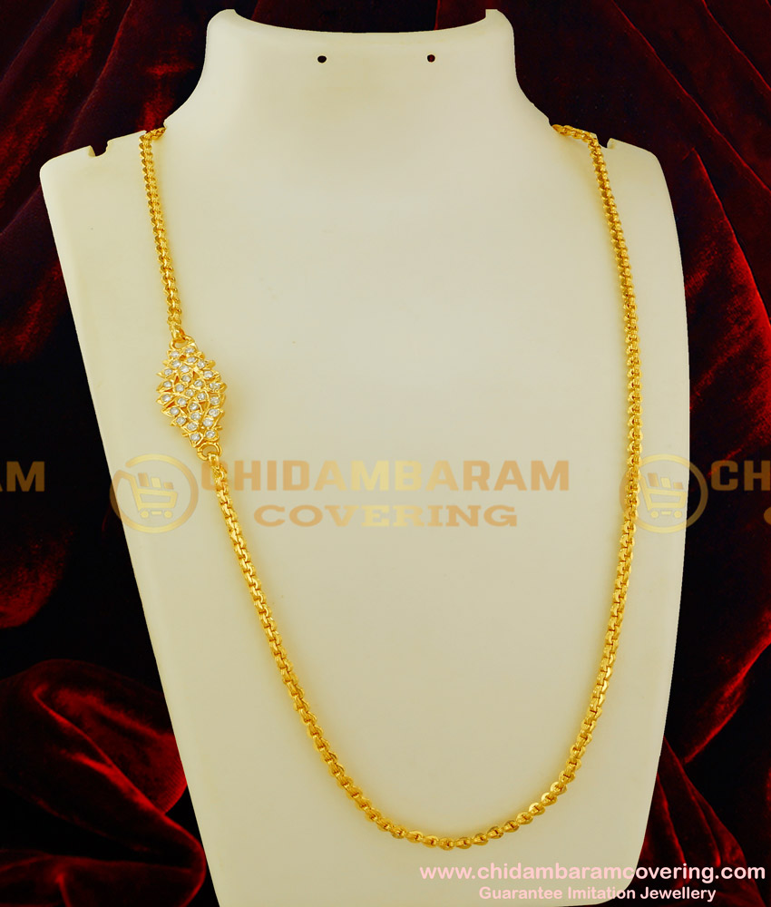 MCHN118 - Real Gold Design Impon White Stone Mugappu With Chain Buy Online Shopping