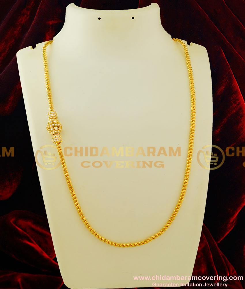 MCHN123 - Unique Collection Thali Chain with Stone Mugappu One Gram Gold Mugappu Chain Online