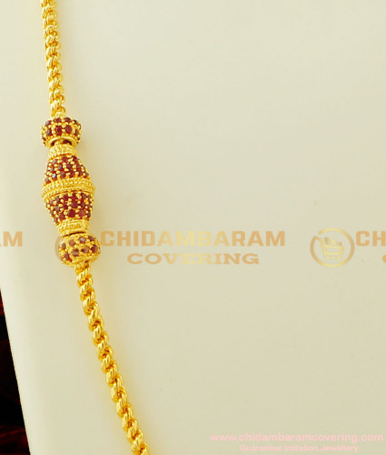MCHN124 - New Designer Ruby Stone Mugappu Gold Thali Chain Design Buy Indian Jewellery Online