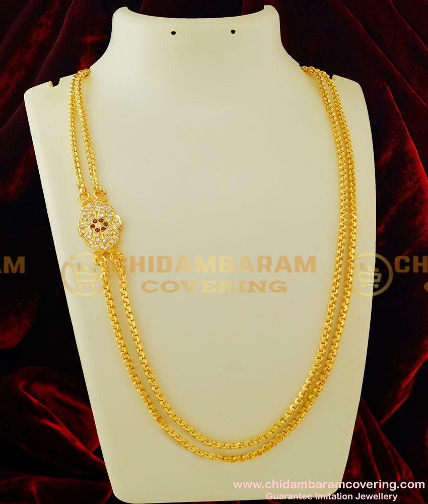 MCHN128 - Traditional Rettai Vadam Gold Design Chain Impon 2 Line Mugappu Buy Online