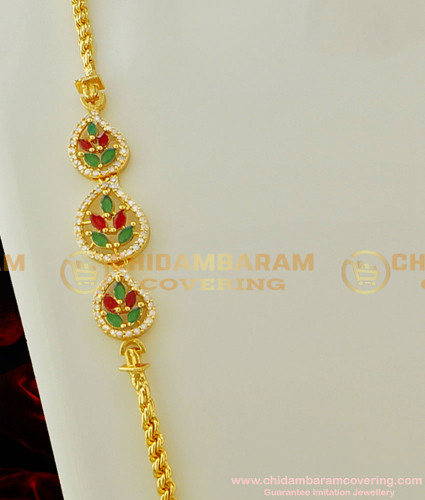 MCHN132 - 30 Inches Daily Wear Thali Saradu CZ Multi Stone Leaf Design Side Mugappu For Women