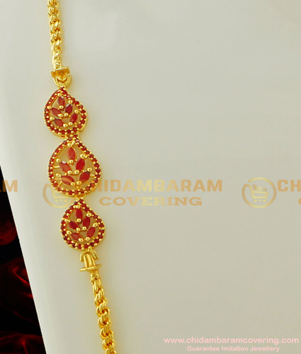 MCHN134 - Trendy 30 Inches Daily Wear Long Thali Chain Ruby Stone Side Pendant Mugappu Chain Buy Online