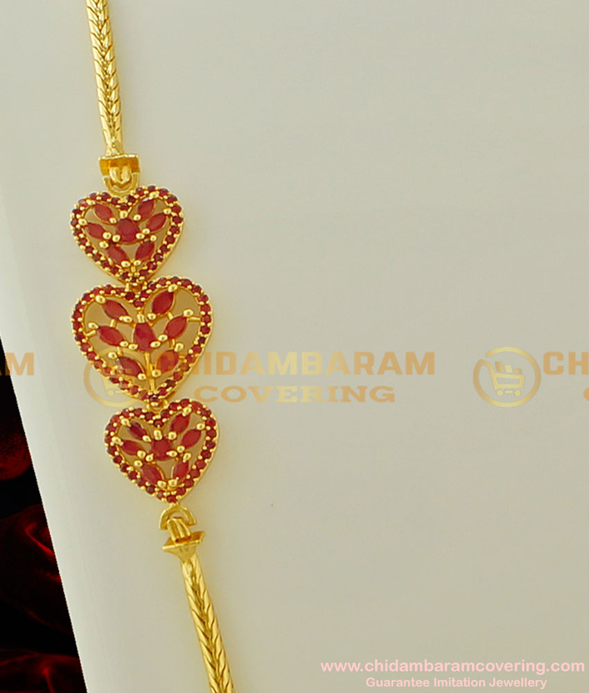 MCHN138 - 30 Inches Latest Collection Ruby Stone Side Pendant Long Mugappu Chain Best Price Online