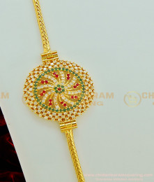 MCHN243 - New Trendy Multi Stone Flower Design Round Mugappu Thali Chain Guaranteed Jewellery
