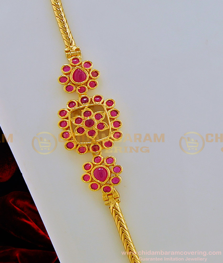 MCHN272 - New Design Pink Colour Kemp Stone Mugappu Thali Kodi Chain Collections