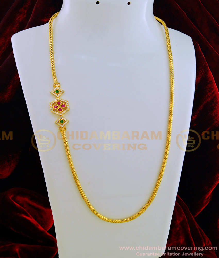 MCHN274 - Latest Gold Plated Multi Stone Daily Wear Mopu Chain Designs Online
