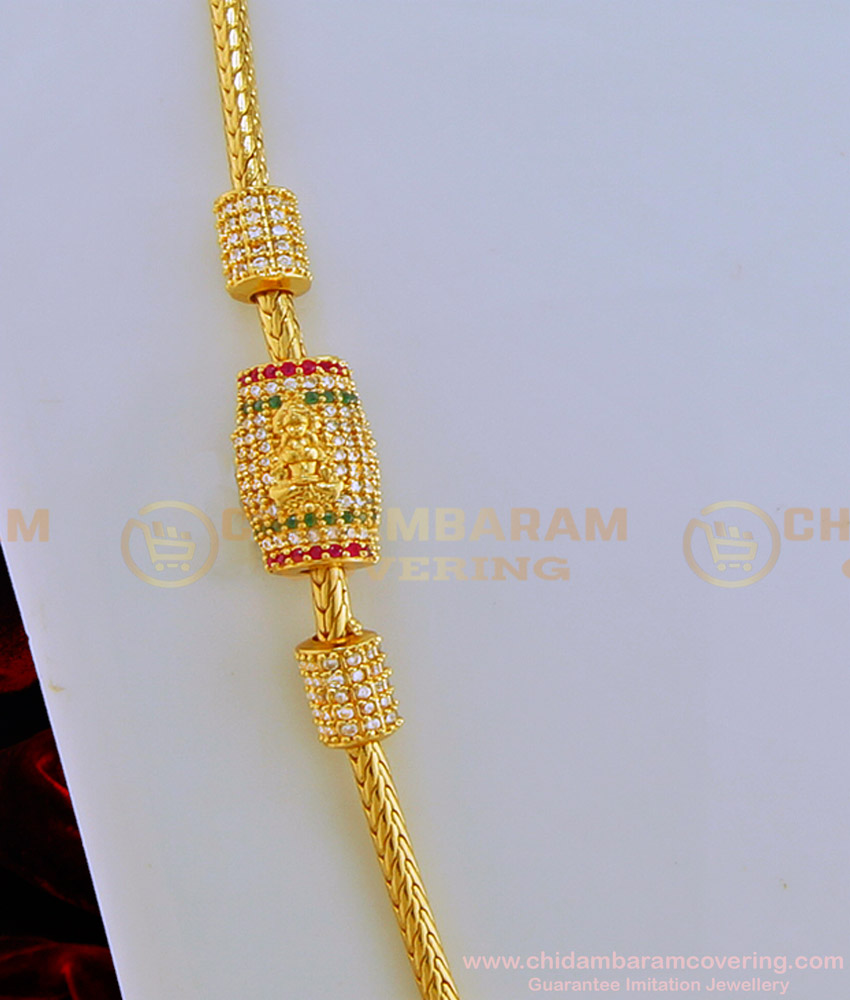 MCHN281 - Latest Gold Design American Diamond Lakshmi Mugappu Chain One Gram Gold Daily Wear Mugappu Chain 