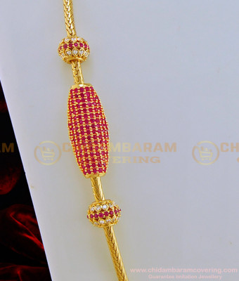 MCHN285 -LG- 30 Inches Beautiful Full Ruby Stone Designer Mugappu with Thali Chain One Gram Jewellery for Women