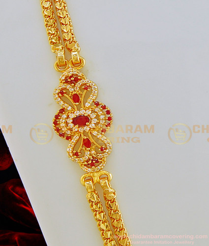 MCHN298 - New Design 2 Line Chain Rattaivadam Chain with Ad Stone Mugappu Gold Plated Jewelry