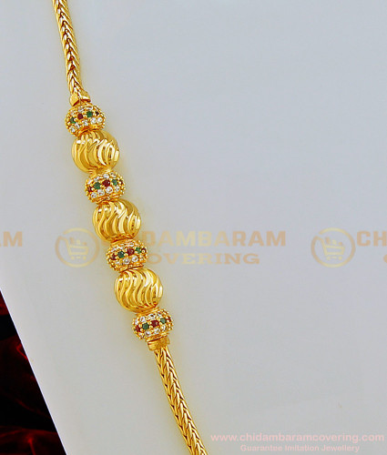 MCHN300 - New Model Ad Multi Stone Gold Mugappu Thali Chain Designs for Daily Use