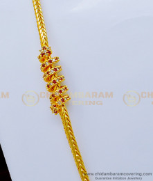 MCHN361 - Gold Design Daily Wear Trendy White Stone Ruby Stone Spiral Thali Kodi Mugappu Chain Designs