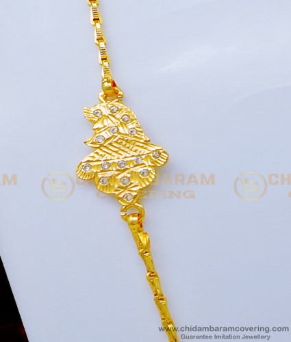 MCHN368 - One Gram Gold White Stone Peacock Design Five Metal Moppu Chain Buy Online