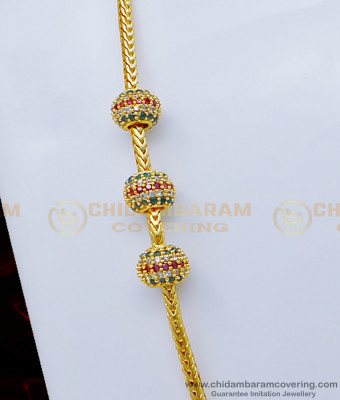 MCHN381 - Gold Plated Thali Kodi Chain Multi Stone Balls Mugappu Chain Design 