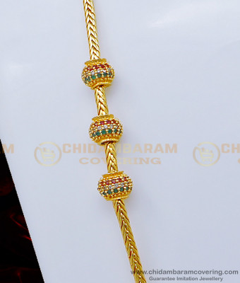 MCHN382 - Traditional Gold Design Multi Stone Balls Mugappu Thali Kodi Chain for Women 
