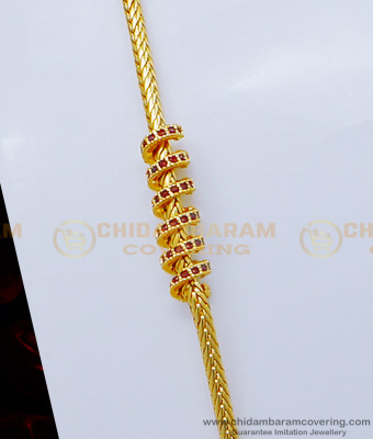 MCHN384 - Trendy Ruby Stone Spiral Thali Kodi One Gram Gold Mugappu Chain Designs